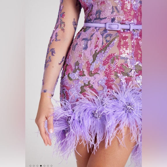 Nadine merabi esme isla feather lilac purple dress sequins XS kentucky derby - Picture 4 of 6